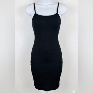 Heart & Hips Black Ribbed Bodycon Mini Dress Spaghetti Strap Side Slid Women’s S